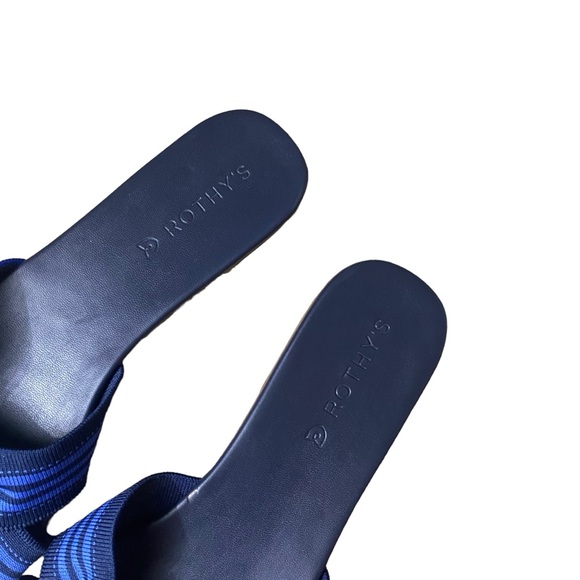 Rothy’s Hemp The Knot Stripe Navy Blue Cobalt Flat Sandal Slide Womens 10 - Picture 2 of 5